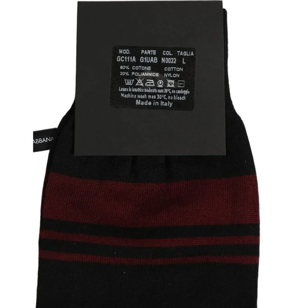 Dolce & Gabbana Men Burgundy Black Logo Mid Calf Accessory Men's Socks